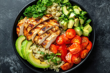 Bowl of steaming chicken, garnished with green herbs, on a rustic wooden table.