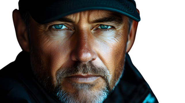 Closeup portrait of a mature man with blue eyes - Powered by Adobe