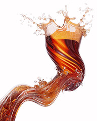 Craft an arresting longish image featuring cascading liquid brown soda or tea