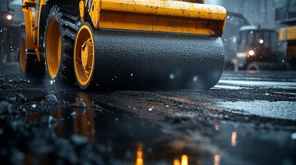 Road Roller Compacting Asphalt Pavement Construction