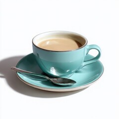 Teacup with milk tea on white background