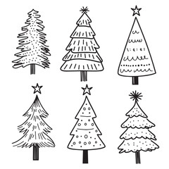 set of cute christmas trees in doodle. illustration for new year, christmas in simple style