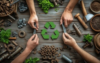 Collaborative Recycling Project: Hands Working Together for a Sustainable Future