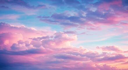 Serene Sunset Sky - A breathtaking view of a pastel sunset sky filled with fluffy clouds. Perfect for backgrounds, websites, or any project needing a peaceful atmosphere