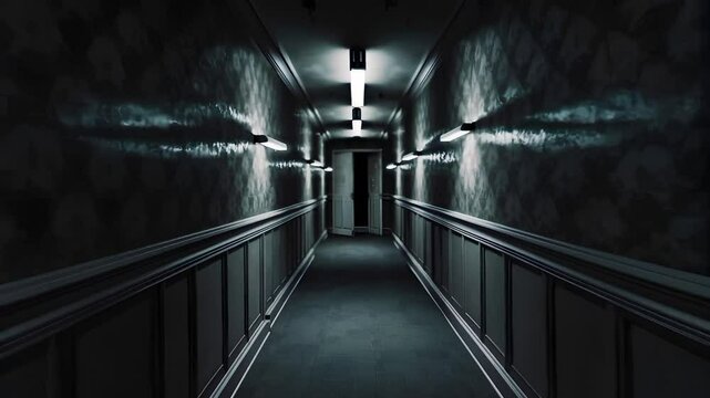 Mysterious Hallway with Dim Lighting and Clean Walls
