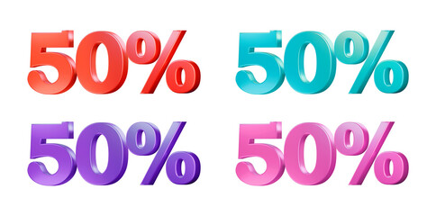 50% discount graphic 3d percent symbol png colorful sale number label