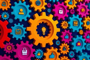 Colorful Gears Interlocking, Teamwork Concept

