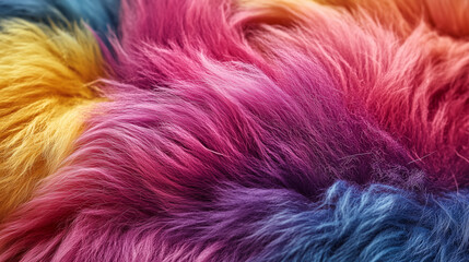 Soft rainbow alpaca fur close-up showing fluffy, warm texture ideal for textile and natural fabric use.