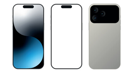 Concept iPhone 17 Pro Max smartphone device front back mockup. Modern phone vector template