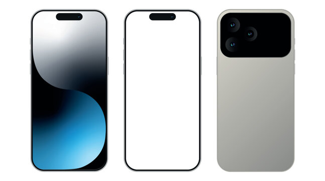 Concept iPhone 17 Pro Max smartphone device front back mockup. Modern phone vector template