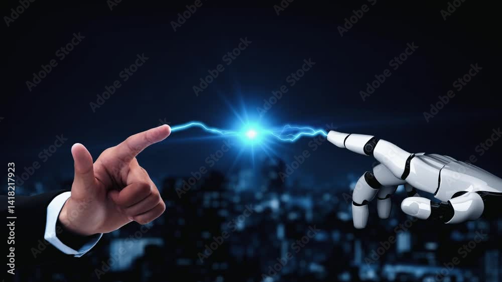 Poster futuristic robot artificial intelligence enlightening ai technology development and machine learning