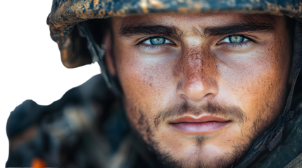 Closeup portrait of a soldiers intense gaze