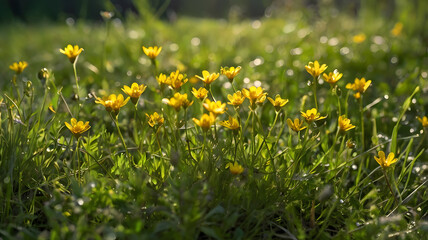 Obraz premium Yellow flowers in the grass