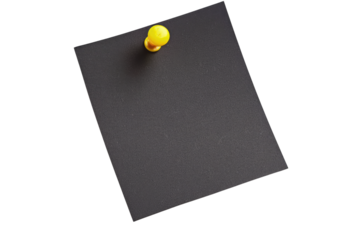 A blank slate ready for your brilliant ideas, pinned and waiting, dark textured paper with a bright yellow pushpin.