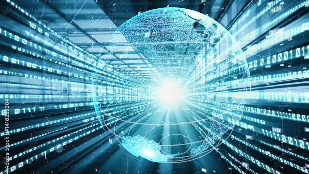Wall mural futuristic global network and tacit digital data transfer 3d graphic . concept of smart digital tran