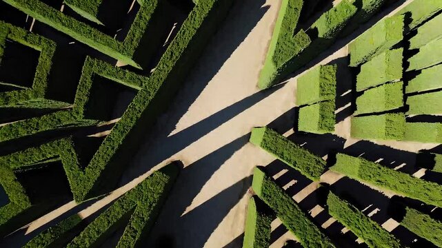 Intricate Hedge Maze with Geometric Patterns from Above Viewpoint