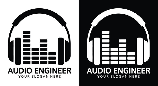 Professional headphone and equalizer logo for sound engineers and music producers representing precision audio mixing and mastering