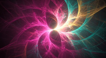 Abstract Swirling Energy - Vibrant pink, teal, and gold energy swirls create a dynamic abstract design. Perfect for backgrounds or artistic projects