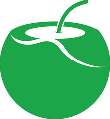 Green coconut silhouette on transparent background