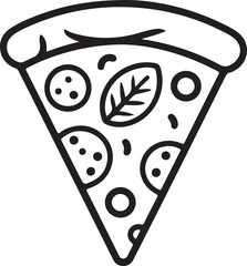 slice of cheesy pepperoni pizza icon silhouette, vector pizza slice with toppings, 