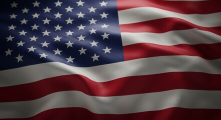 Waving American Flag - Patriotic symbol, national pride, freedom, liberty, American heritage. A close-up of a waving American flag, symbolizing national identity and unity