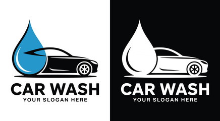 Bold black logo featuring a car and water droplet icon perfect for car wash businesses auto detailing services and brands focused on vehicle shine and cleanliness