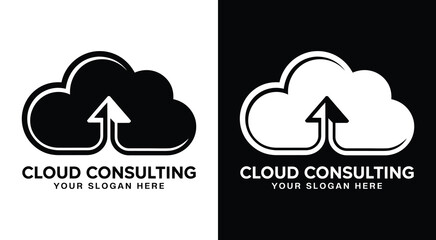 Modern cloud upload logo for consulting firms and tech companies representing scalability data transfer and cloud infrastructure services