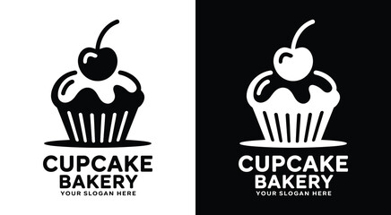 Playful cupcake and cherry logo perfect for bakeries and dessert shops eye-catching branding for sweet indulgence and gourmet treats