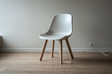Minimalist Plastic Chair in a Disordered Workspace Setting