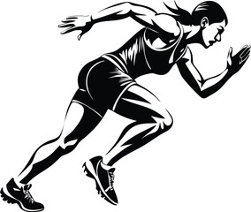 Powerful Female Athlete Running Sprint Dynamic Pose