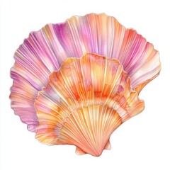 A watercolor illustration of two overlapping scallop shells on white background