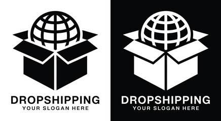 Bold black logo featuring a box and globe icon designed for dropshipping businesses ecommerce stores and global delivery or logistics services