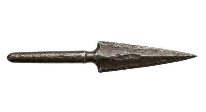 Isolated Forged Iron Medieval Arrowhead with Rough Texture