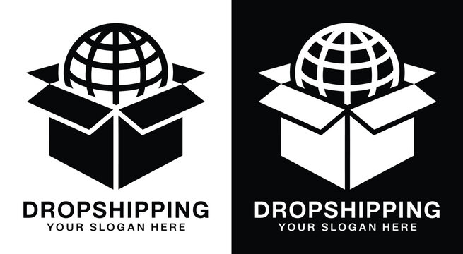Bold black logo featuring a box and globe icon designed for dropshipping businesses ecommerce stores and global delivery or logistics services