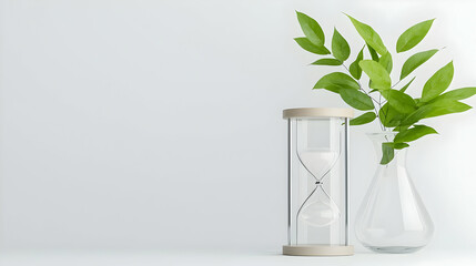 Naklejka premium Modern Hourglass And Plant Display With Minimalist Style