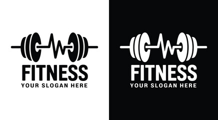 Dynamic dumbbell and heartbeat logo for digital fitness trainers and workout apps representing energy, strength and cardio health