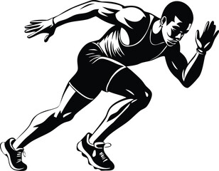 Muscular Black Athlete Running Sprint Competition