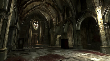 Obraz premium Ruined Gothic Church Interior With Sunlight