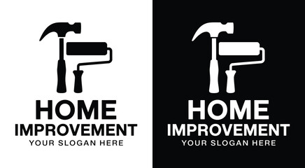 Bold hammer and paint roller logo for hardware stores and renovation services perfect for contractors and DIY home improvement