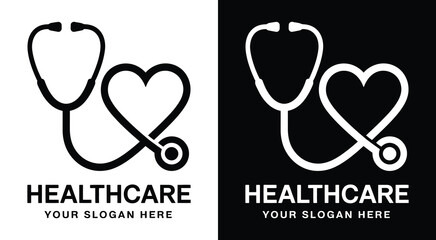 Professional stethoscope and heart logo for medical practices representing compassionate care and clinical excellence