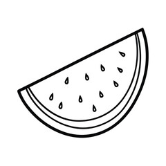 Watermelon Slice Black And White Outline Fresh Summer Fruit Simple Vector Illustration For Coloring Pages And Graphic Design Projects