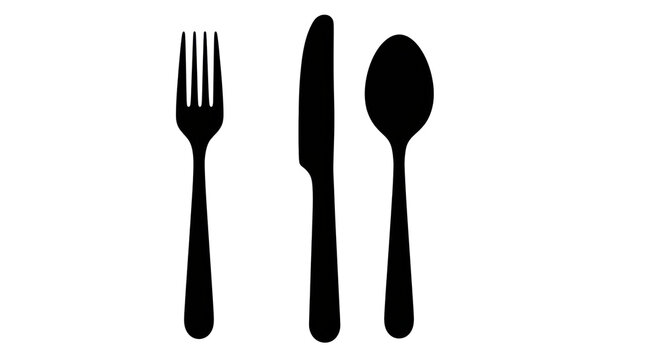 Isolated Black Silhouette of Fork Knife and Spoon
