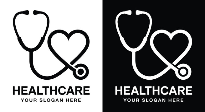 Professional stethoscope and heart logo for medical practices representing compassionate care and clinical excellence