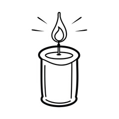 Black And White Vector Illustration Of A Simple Candle With A Burning Flame Perfect For Religious Themes
