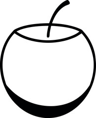 Green coconut line art vector icon on transparent background