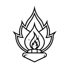 Burning Flame With Sharp Petals Outline Isolated On White Background Decorative Black And White Design