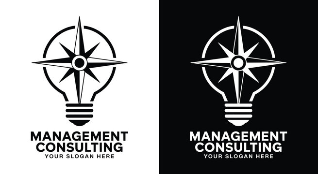 Modern compass and lightbulb logo representing strategic innovation for management consultants and business advisors