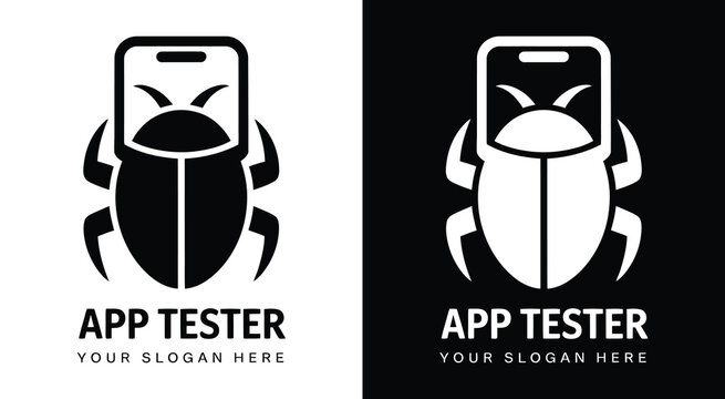 Professional phone and bug logo for QA testers representing rigorous app testing and flawless user experience delivery