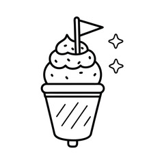 Whimsical Ice Cream Cupcake Outline With Flag And Sparkling Star Decorations For Kids Illustration Or Dessert Themed Designs