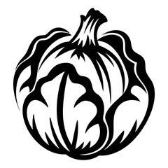 Abstract black and white illustration of a stylized pumpkin silhouette design